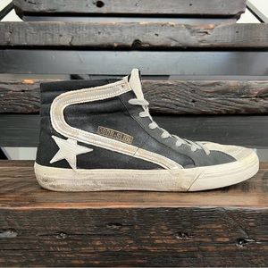 Golden Goose Slide Denim & Suede High-Top Sneakers